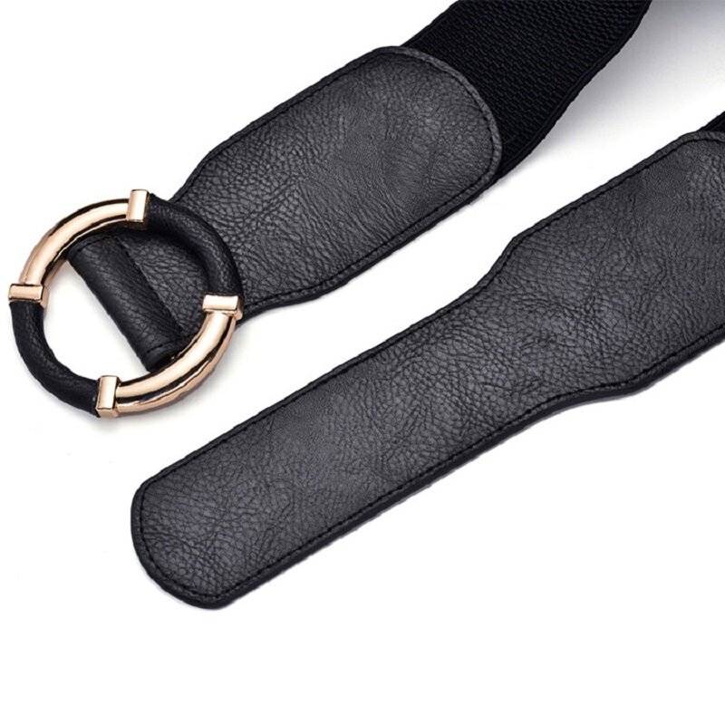 Cinturón elástico de alta calidad para mujer, corsé circular con hebilla dorada, color negro, DT072
