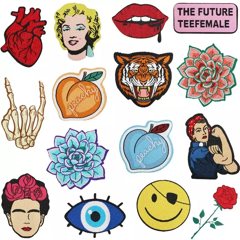 2024 neue Stickerei Patch DIY Cartoon Kunst Pfirsich Mädchen Aufkleber selbst klebende Abzeichen Eisen auf Patches Emblem Stoff Tasche Rock Zubehör