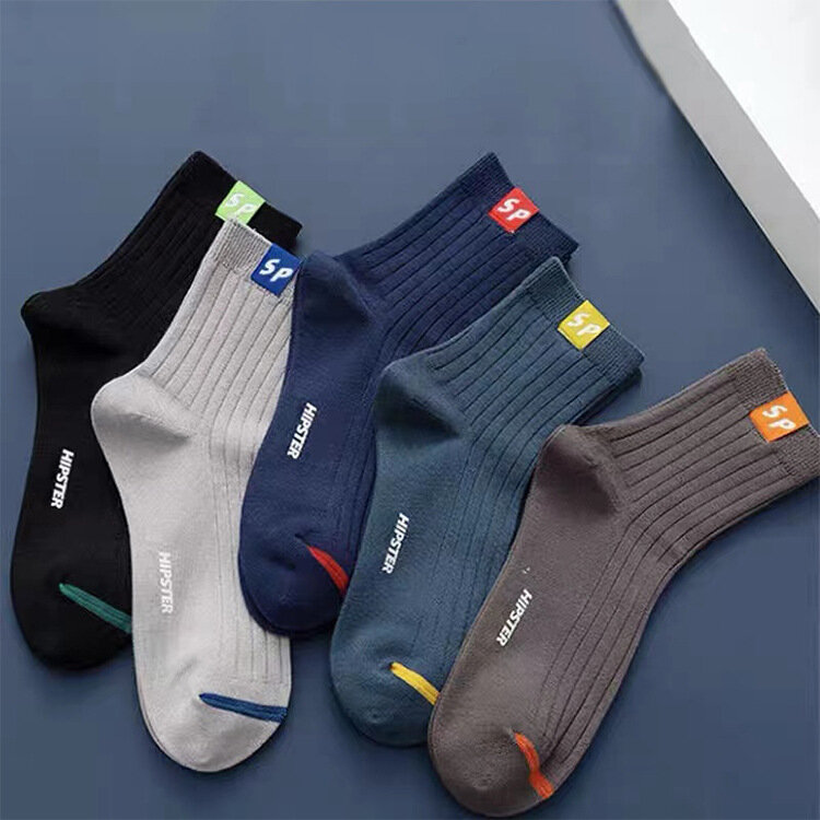 Cotton Men's Socks Breathable Casual Sock Solid Color Striped Spring Summer Thin Sweat-absorbing Sports Tube Man Socks Meias