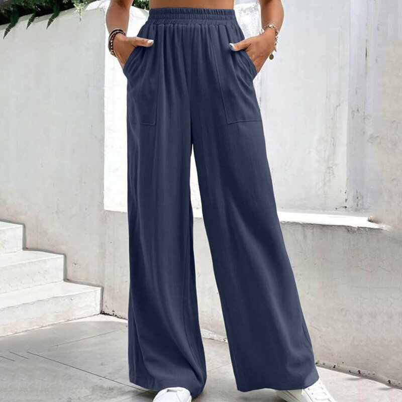 Pantalones informales de pierna ancha para mujer, calzas largas y rectas con cintura elástica, holgadas, para primavera y verano, 2024
