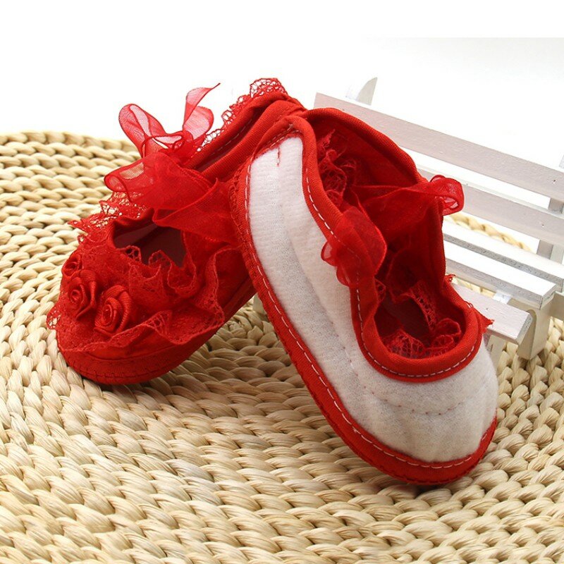 2023 Newborn Girls Princess Shoes First Walkers Infant Lace Flower Casual Shoes Toddler Crib Soft Bottom Prewalkers 0-12M