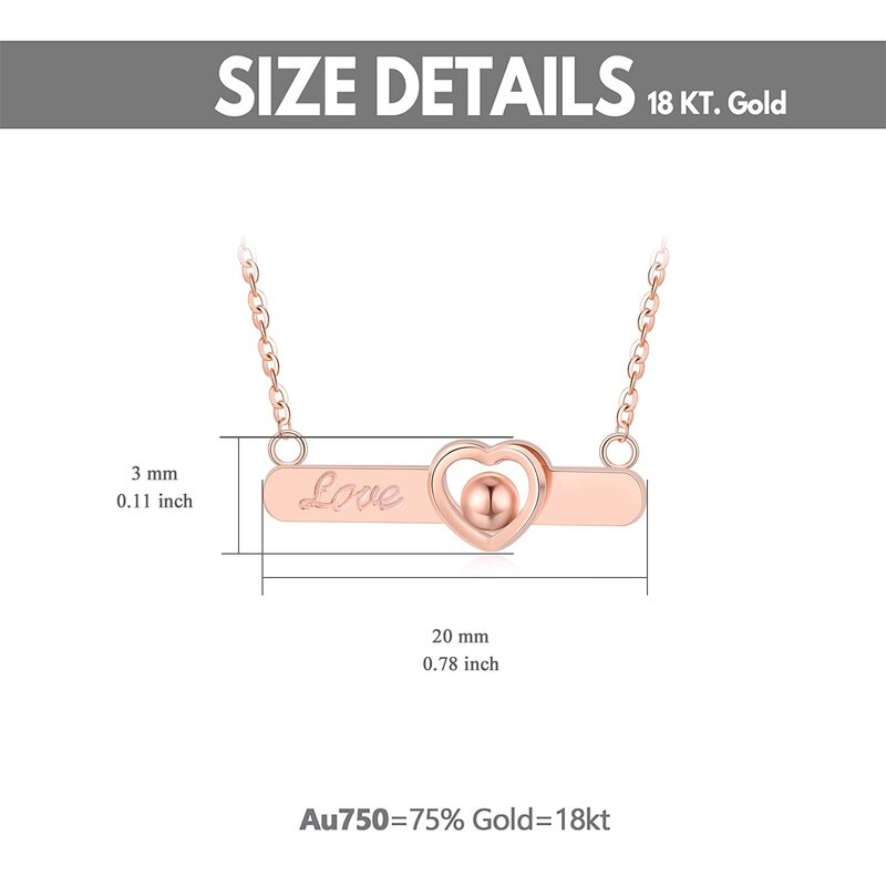 YFN 18k Rose Gold Heart Bar Necklace for Women Engraved "Love" Jewelry Gifts for Wife Mother Girlfriend 16-17 Inch Personalized