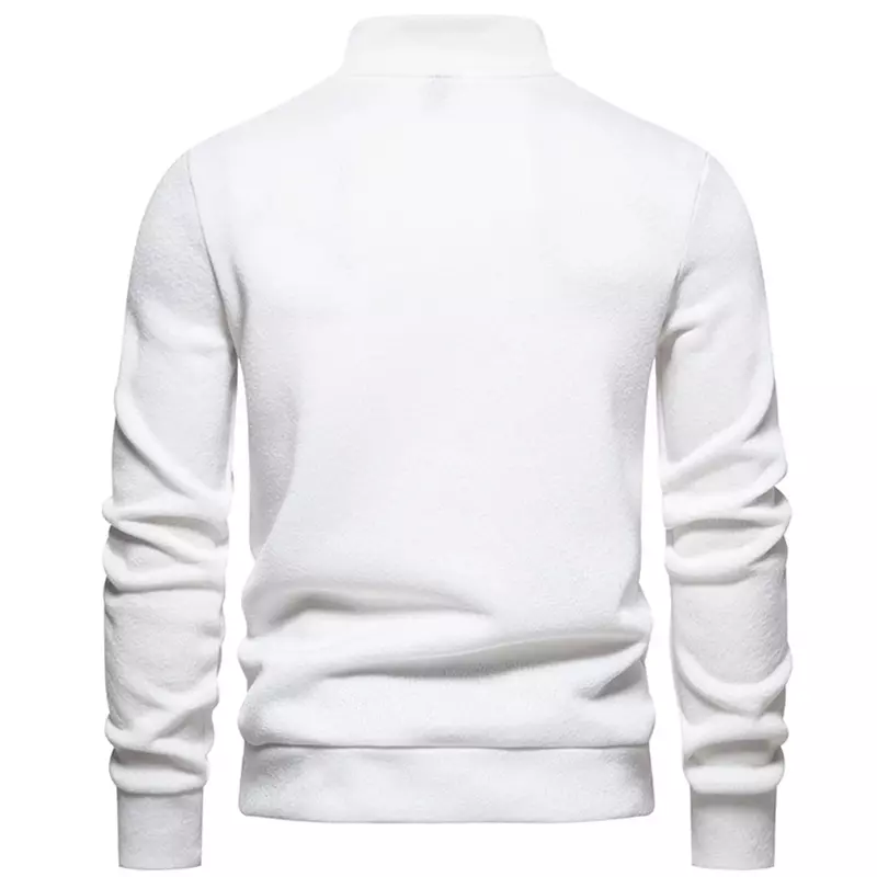 Suéteres de Cuello medio alto para hombre, jersey de Color sólido, ajustado, informal, cálido, con botones, de alta calidad, Otoño e Invierno