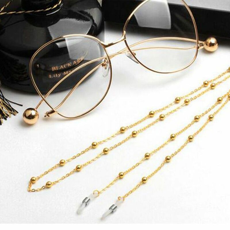 Retainer kacamata logam pria wanita, kacamata manik-manik warna emas, kacamata membaca rantai