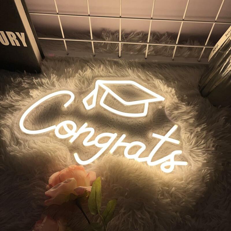 Congrates Led Neon Sign Graduation Ceremony Neon LED Lights Sign Room Decor Wall Hanging Neon Lamps Party Bar Decoration