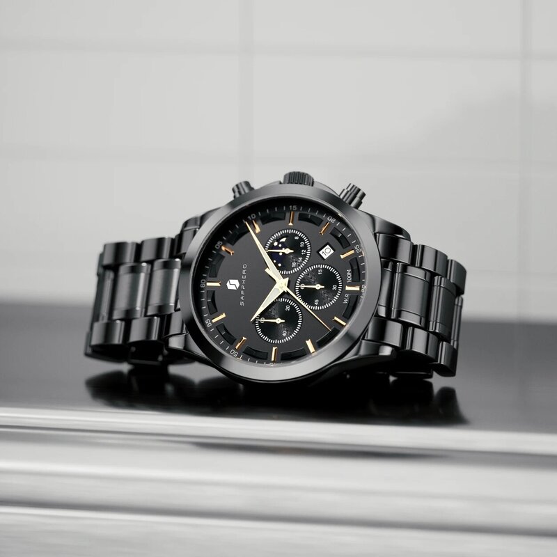 Sapphero Rvs Heren Horloge Luxe Business Quartz Klok 100M Waterdicht Casual Date Polshorloge Voor Mannen
