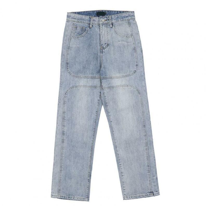 Men Pants Breathable Wide Leg Men's Pants with Patchwork Design Multiple Pockets for Comfortable Stylish Wear Comfortable Men