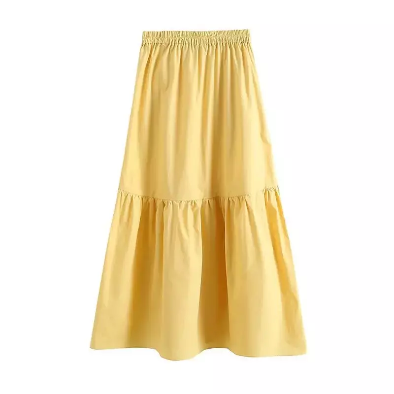 Women's 2023 Chic Fashion Two-color Joker Pleated Loose Version of the Long Skirt Retro High Elastic Waist Skirt.