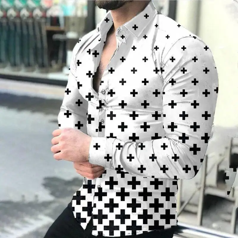 Рубашка мужская деловая с длинным рукавом, рубашка с 3D-принтом в виде пламени, модная Повседневная блуза на пуговицах, лето