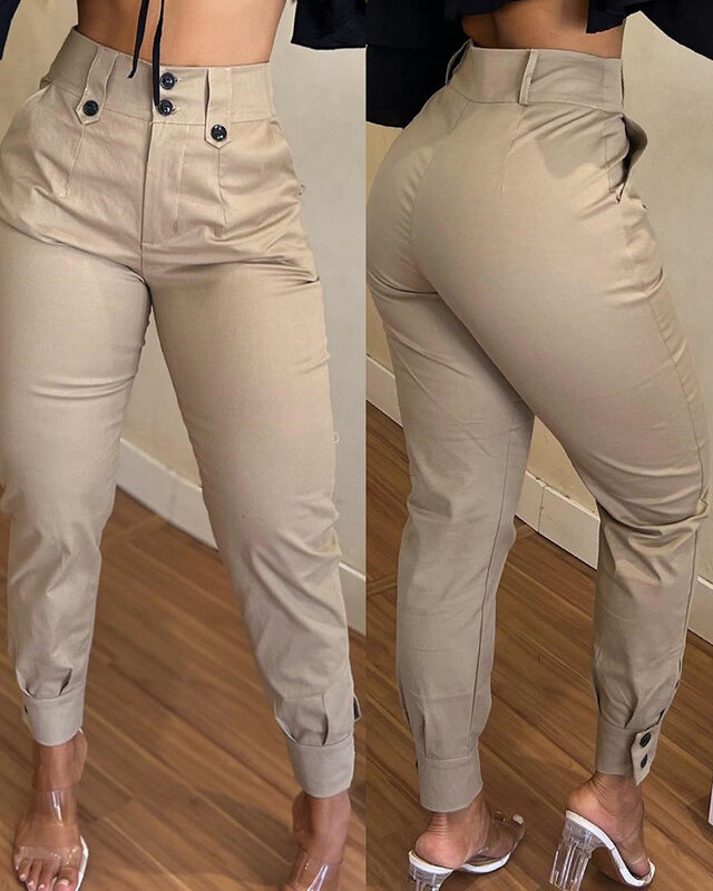 กางเกงวอร์มผู้หญิง, กางเกง2024ขายาวสีกากีทรงสลิมฟิตกางเกงแฟชั่นอเนกประสงค์