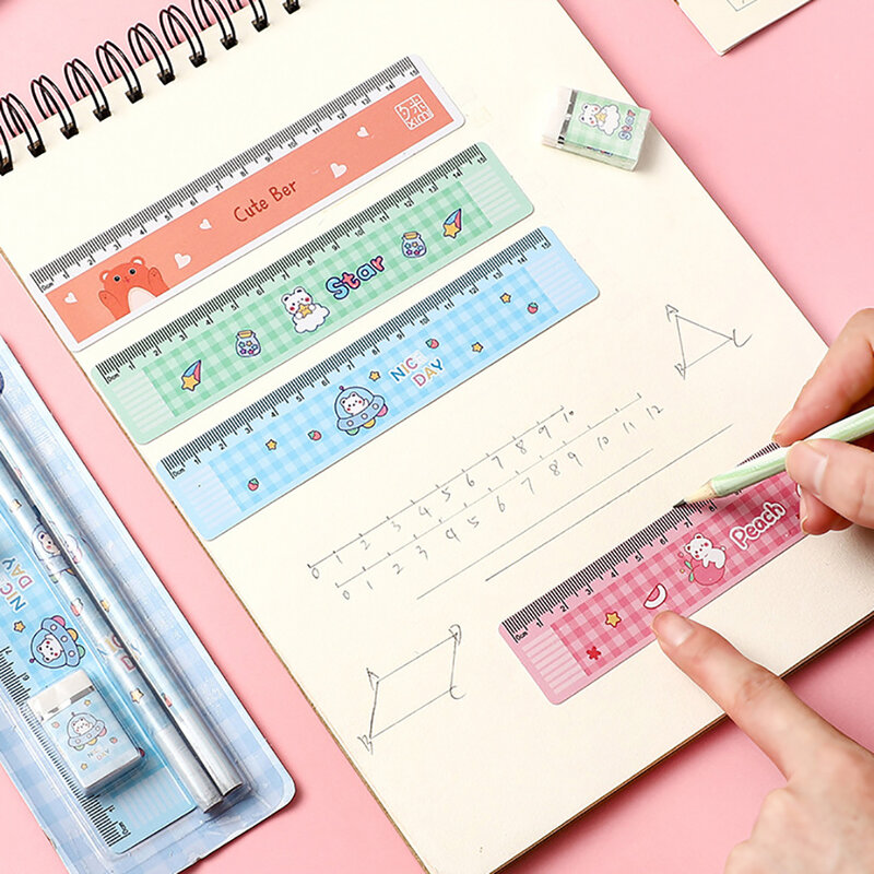 5Pcs Cute Cartoon Pencil Set Sharpener Eraser Ruler Set Gift for Kids School Office Writing Supplies Stationery