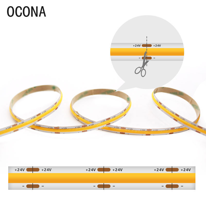 Светодиодная лента OCONA высшего качества 5 м COB, гибкая светодиодная лента 8 мм с высоким индексом цветопередачи, Ra90, 480, 12 В, 24 В, теплый белый свет, с регулируемой яркостью, 5000K