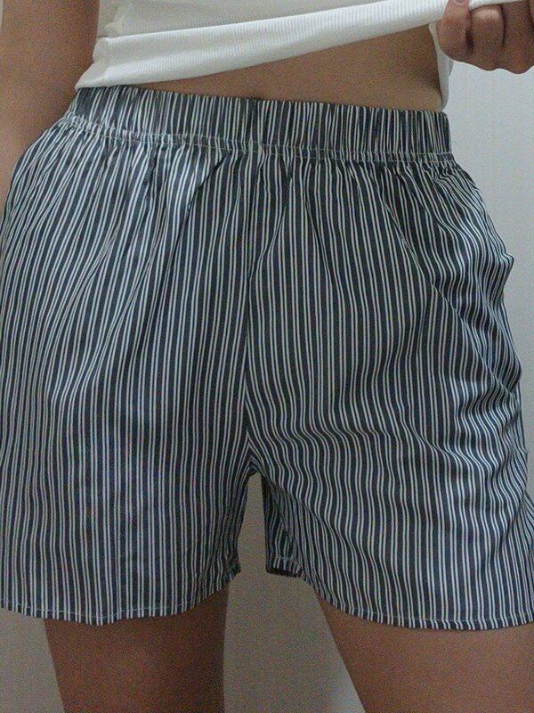 Women Striped Shorts Summer Beach Boxer Elastic Comfy Pajama Shorts Pj Bottoms Sleep Lounge Casual Shorts Sleepwear