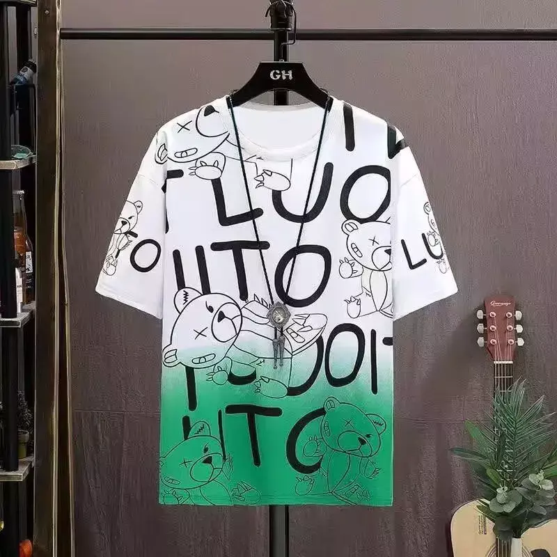 Camiseta de Manga corta con estampado gótico para hombre, Tops de Graffiti sueltos de oso, ropa informal de moda, Verano
