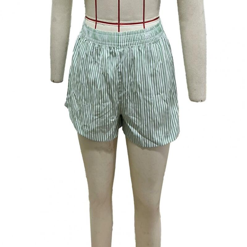 Pantalones cortos deportivos con estampado a rayas para mujer, Shorts de cintura alta con bolsillos, ropa deportiva informal de verano, cintura elástica