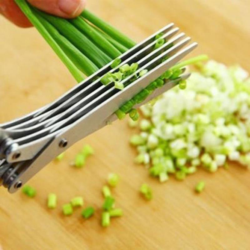 Gunting dapur 3/5 lapisan, aksesoris dapur pemotong sayuran baja tahan karat daun bawang, alat memasak rempah-rempah