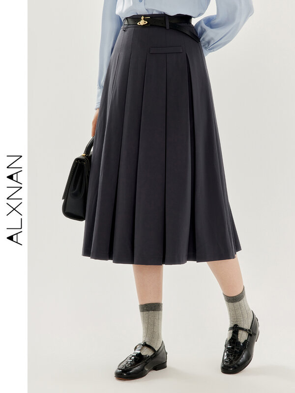 ALXNAN niebieska w stylu Casual wstążka z długim rękawem dla kobiet 2024 jesień i zima francuski elegancki strój biurowy koszula damska TM00619