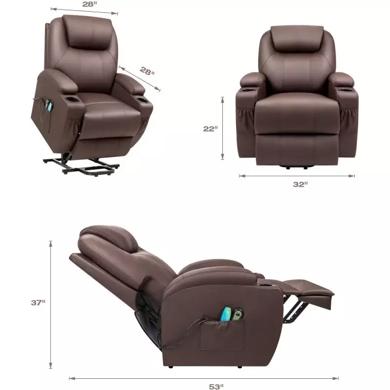 Electric Power Lift Recliner Chair for Elderly Reclining Sofa for Living Room with Massage and Heat, Side Pockets and Cup Holder