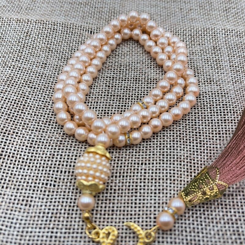 6mm 99 Glass Pearls Tassel Turkish Muslim Rosary Islamic Prayer Beads Bracelet For Women Jewelry Accessories Gift