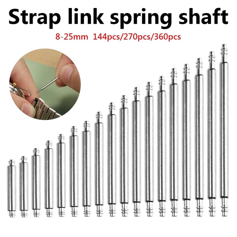 Strong Stainless Steel Watch Band para Substituição, Silver Spring Bars, Pins, Pulseiras de Relógio, Reparação, Reta, 8mm-25mm, 144 Pcs, 270 Pcs, 360Pcs