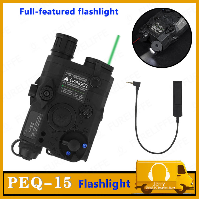 PEQ-15 Original con luz de arma de simulación, iluminador infrarrojo, láser infrarrojo y láser visible, tres modos