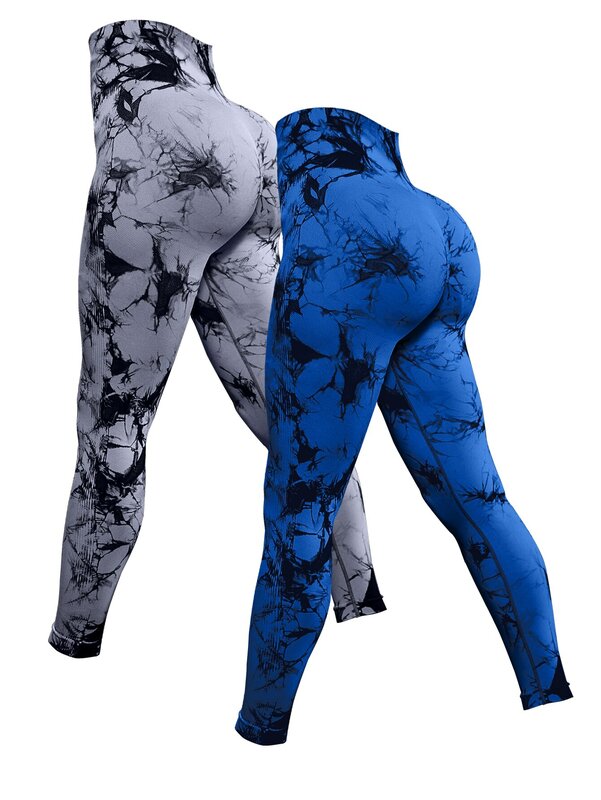 Tie Dye Yoga pantaloni Leggings sportivi 2 pezzi senza cuciture a vita alta Push Up donna collant Fitness Workout Leggins abbigliamento da palestra