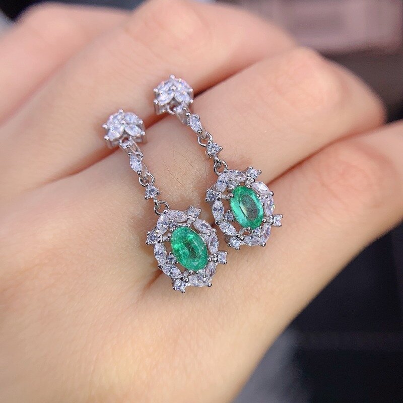 100% natürliche Smaragd Ohr stecker für Büro Frau 4mm * 6mm Smaragd Silber Ohrringe Sterling Silber Smaragd Ohrringe Yulem