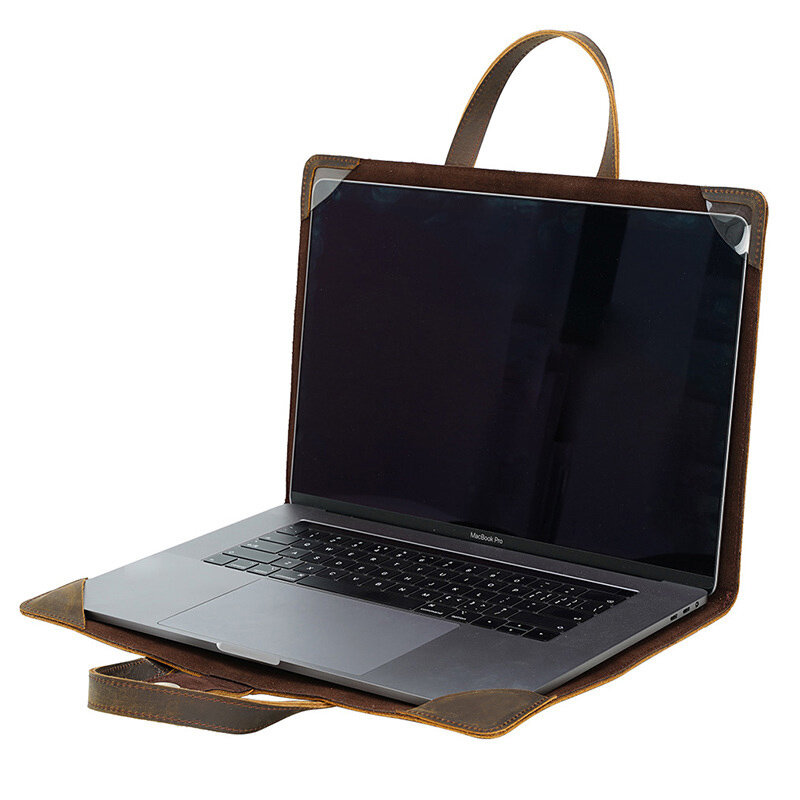 Gekke Paard Lederen Laptop Mouw 15.6 "Notebook Binnentas Beschermhoes Pc Cover Echt Luxe