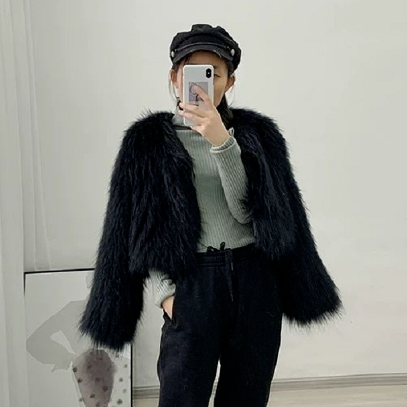 เสื้อขนสัตว์ขนสัตว์ Faux 2022ผู้หญิงฤดูหนาวแจ็คเก็ต Y2K สีชมพูสีดำแขนยาวหลวม Vintage แฟชั่น Street Outfits