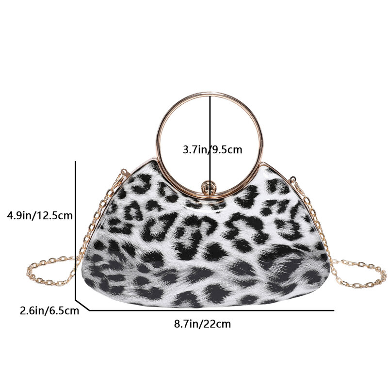 Bolso de mano con anillo de Metal para mujer, pochette de leopardo caqui, bolso de hombro cruzado de diseñador, bolso de lujo para fiesta