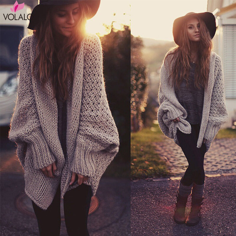 2024 New Batwing Sleeve Knitted Cardigan Sweaters Women Fashion Oversized Shrug Sweater Autumn Winter Warm Long Sweater Jumpers