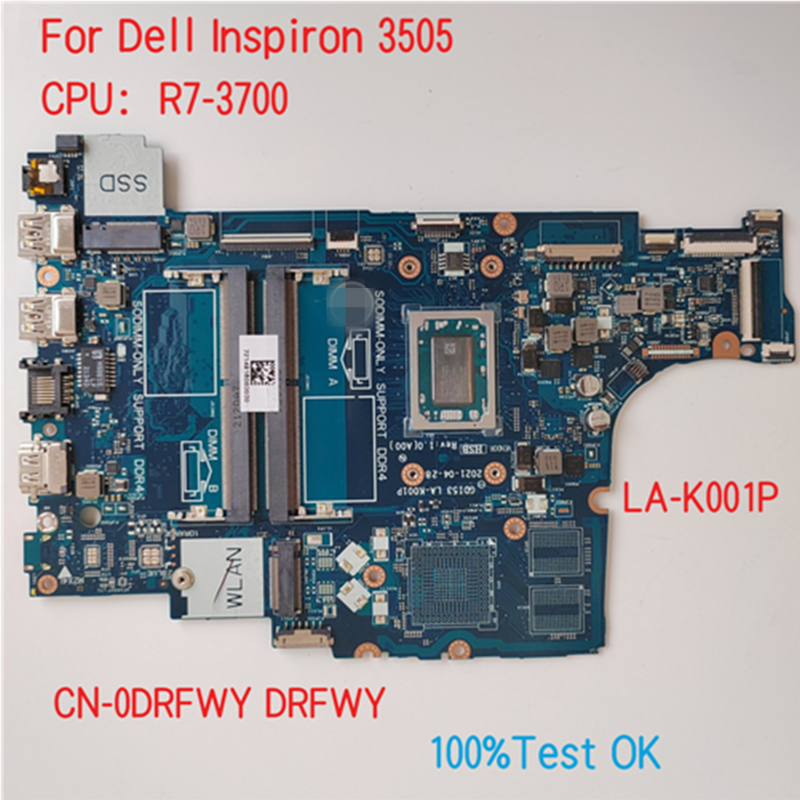 LA-K001P Pour Dell Inspiron 3505 Carte Mère CPU R3 R5 R7 CN-0GWD64 GWD64 DRFWY 0DRFWY 100% Test OK
