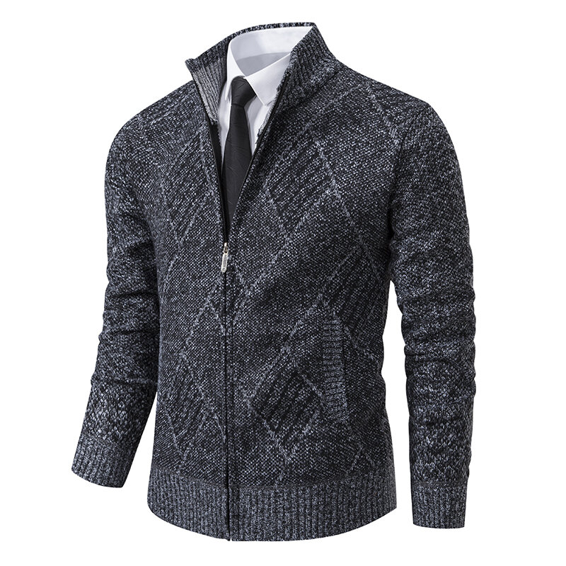 Autumn Winter Jackets Men Smart Casual Stand Collar Sweatercoat Fashion Geometric Knit Outerwear Mens Slim Coat Zipper Jacket