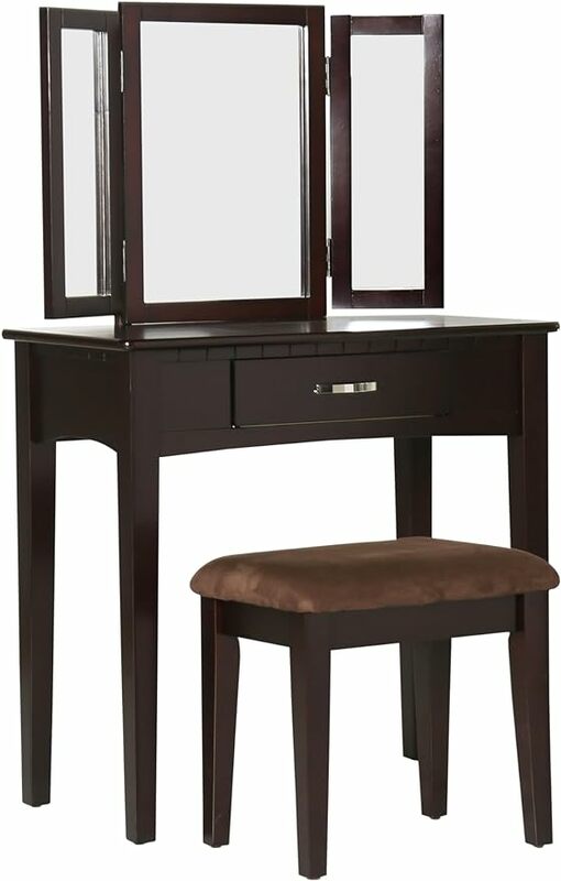 Furniture of America Doris 2-Piece Vanity and Stool Set, Espresso