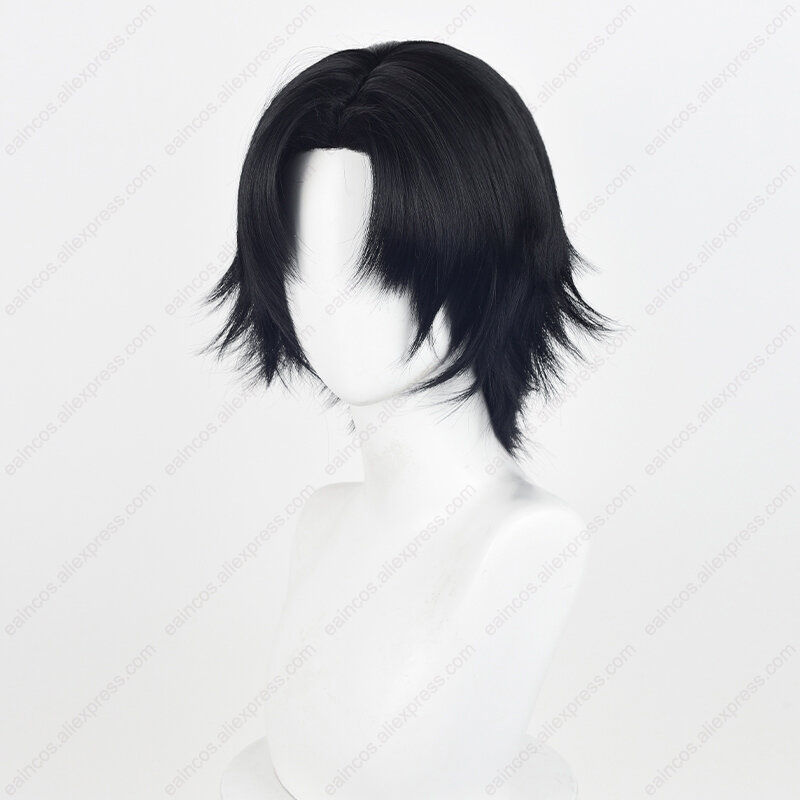 Wig Cosplay Anime chromlo Lucilfer 30cm Wig pendek hitam rambut sintetis tahan panas