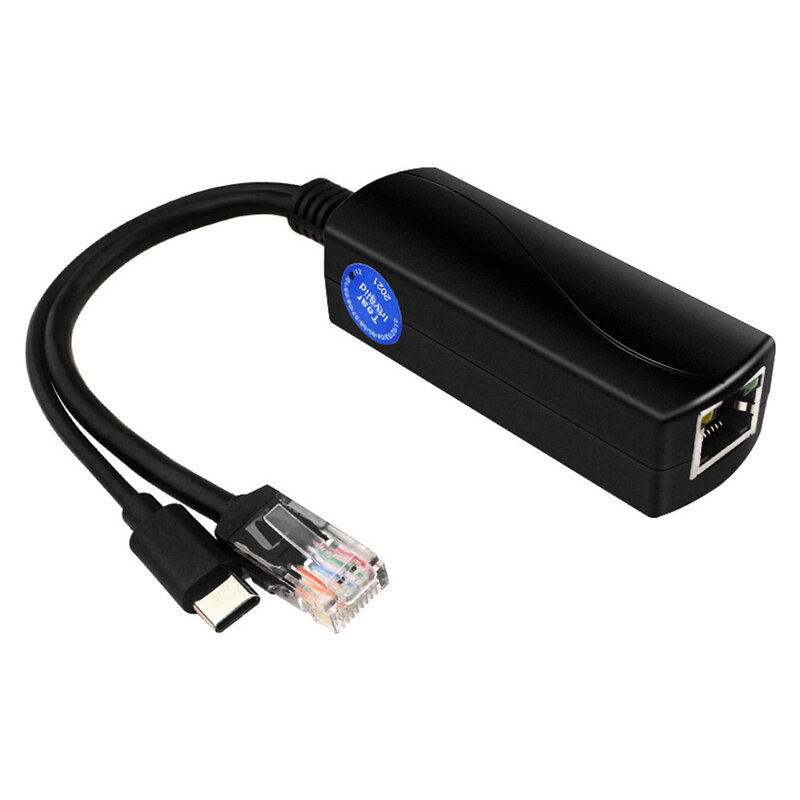 PoE 48V To USB-C 5V/4A Output IEEE802.3af/at Compliant Type C PoE Splitter 5V/4A Adaptive 10/100/1000Mbps for Raspberry Pi 5