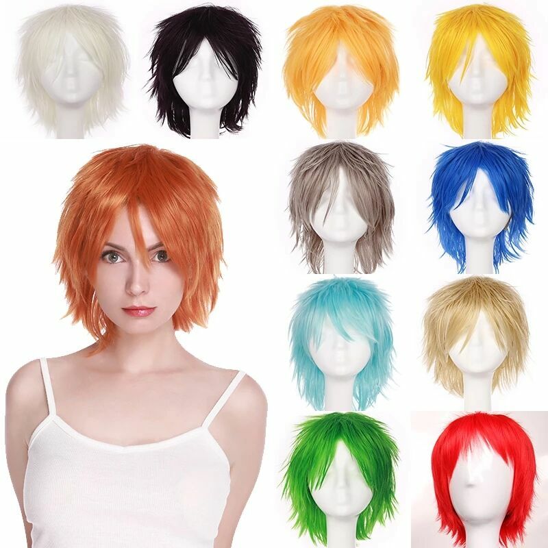 BENIHAIR parrucca sintetica parrucca Cosplay bianco rosso verde blu rosa giallo capelli parrucca a strati corti estensione dei capelli finti uomo donna parrucca da festa