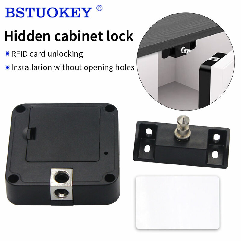 Invisible Mini fechadura da porta do armário, fechadura elétrica, incorporado instalar, sem fio Keyless, escondido, RFID, cartão de identificação, 13,56 MHz