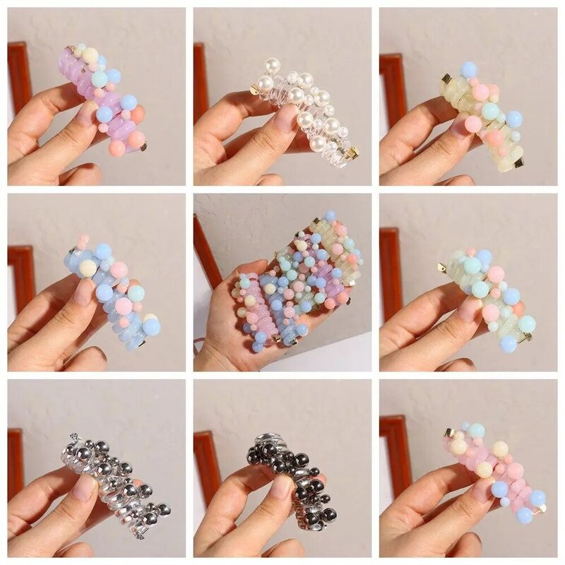 Beads Telephone Line Hair Rope Korean Style Elastic Transparent Ponytail Holder Scrunchies Rubber Band Pearl Hair Ring