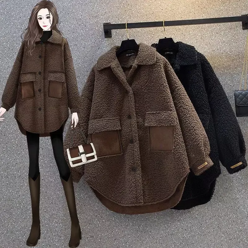 Chaqueta de Cachemira sintética para mujer, abrigo cálido de lana de cordero, talla grande, venta al por mayor, otoño e invierno, Envío Gratis
