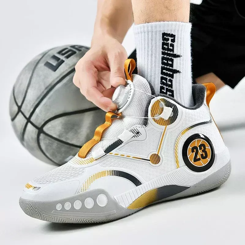 Zapatos vulcanizados con diseño de botón giratorio para hombre, zapatillas informales de colores mezclados, ligeras y transpirables, de baloncesto, 2023