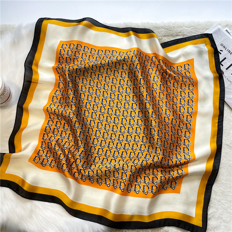 Bufanda de lujo con letras simples, chal cuadrado de 70x70cm, hebilla de cuero decorativa artística para primavera y verano, novedad