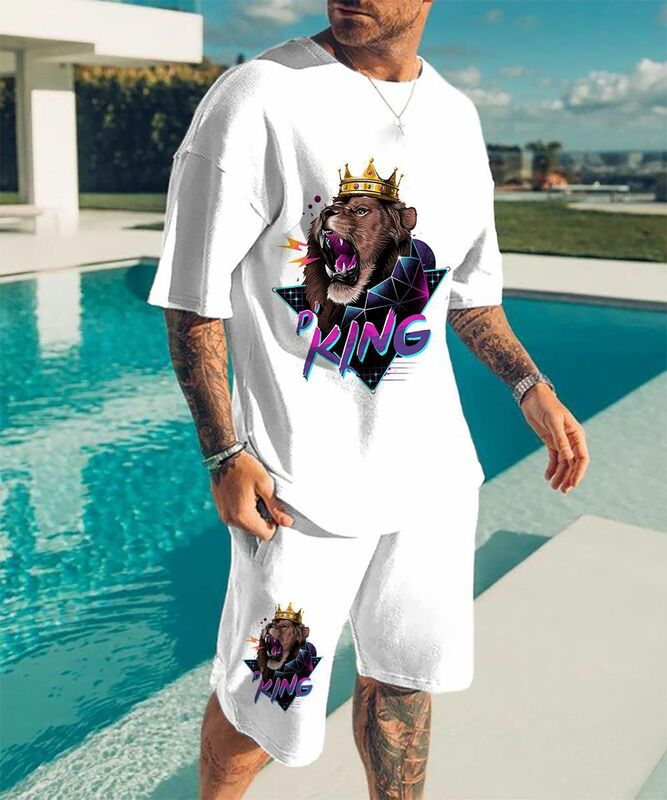 Camiseta y pantalones cortos de verano para hombre, conjunto de 2 piezas, ropa deportiva informal con estampado 3D, ropa deportiva de calle