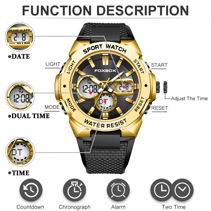 LIGE jam tangan pria, tampilan ganda baru gaya bisnis olahraga tahan air jam tangan Digital merek unggulan mewah kuarsa