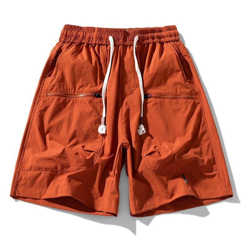 Men's Shorts Solid Color Zipper Pocket Cargo Pants Summer Fashion Drawstrings Shorts Comfortable Breathable Casual Shorts Men