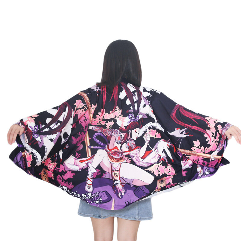 Anime japonês estampa de veados quimono, roupas asiáticas, moda única e impressionante haori, perfeita para cosplay ou vestir-se