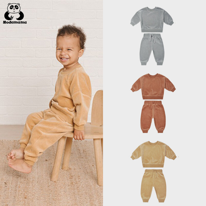 Modamama – vêtements pour bébé en velours, combinaison à manches longues en coton pour nouveau-né, ensemble 2 pièces, tenues pour nouveau-né, printemps et automne