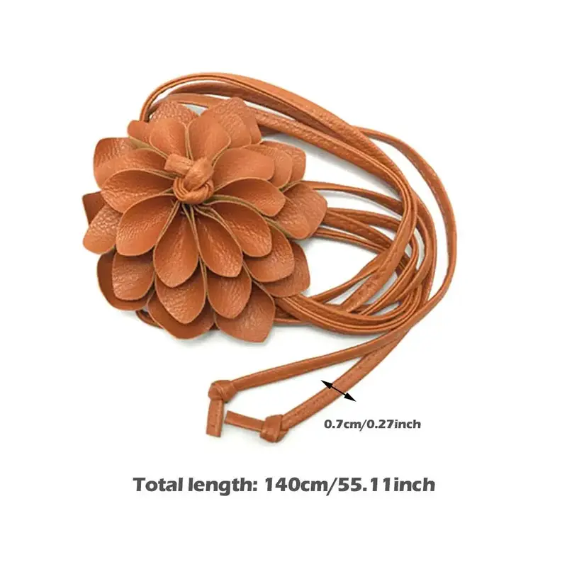 Cadena de cintura Floral para mujer, cinturón Delgado trenzado con nudo libre, cuero de imitación, vestido con flores