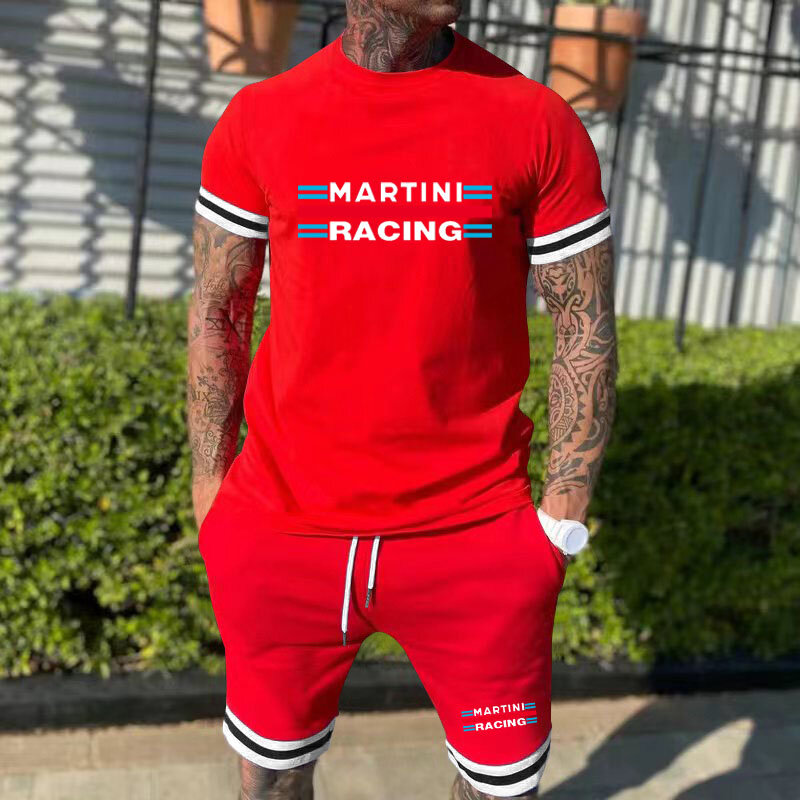 Camiseta e shorts masculinos Martini Racing estampados de manga curta, roupas esportivas de duas peças, terno casual de fitness, verão, novo