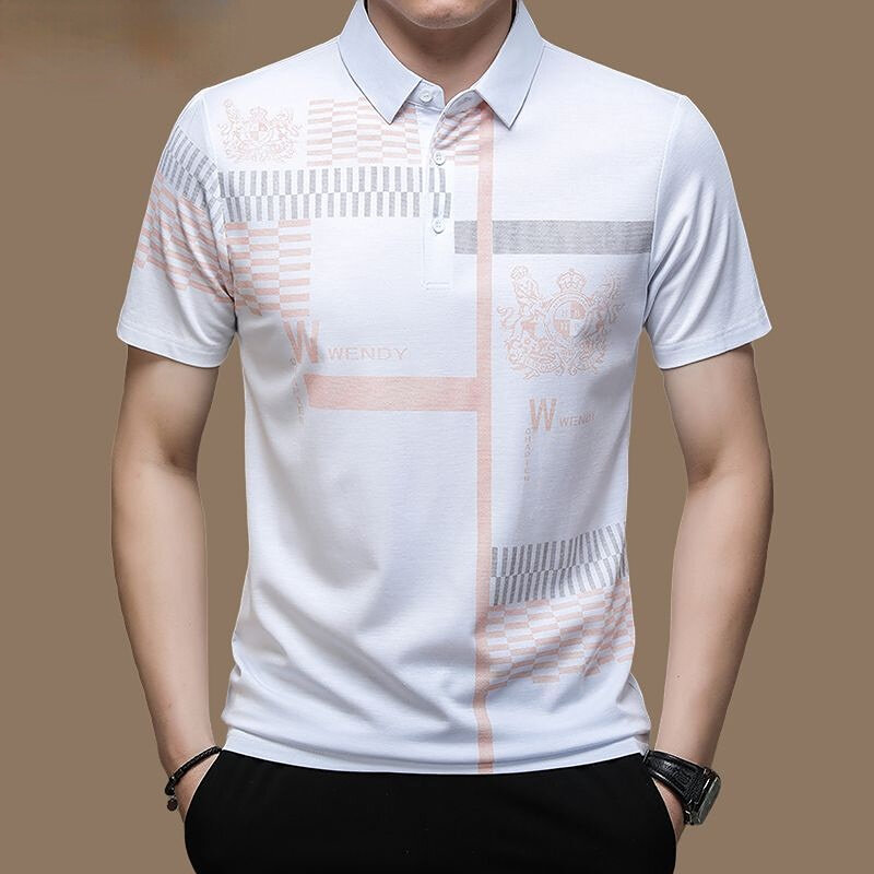 Męska koszulka Polo biznesowa w stylu Casual, letnia koszule z krótkimi rękawami wzór Print T Shirt luźne ubrania modna koszulka Polo